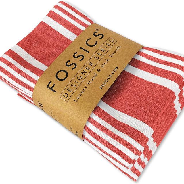 FOSSICS Designer Hand and Kitchen Dish Towels Woven from 100% Responsibly-Farmed, Thick, Luxurious Cotton, Oversized 20 x 30 inches, One Half Dozen, Desert Stripe
