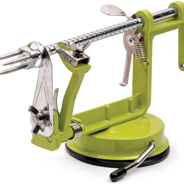 RSVP International Green Apple Slicer, Corer, & Peeler | Suctions to Countertop | Cuts Perfect .25" Slices | Durable & Strong
