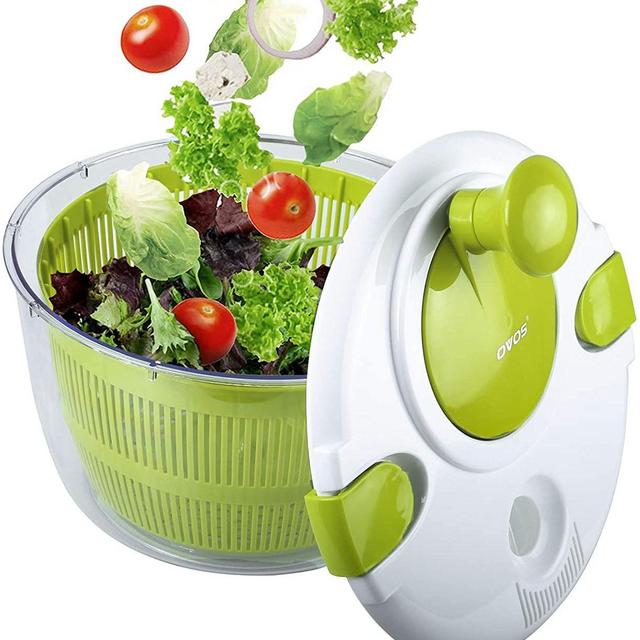 OVOS Salad Spinner Large 5 Quarts Fruits and Vegetables Dryer Quick Dry Design BPA Free Dry off and Drain Lettuce and Vegetable with Ease for Tastier Salads and Faster Food Prep