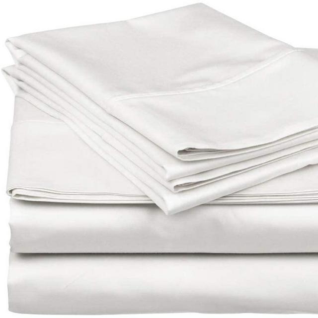600-Thread-Count Best 100% Egyptian Cotton Sheets & Pillowcases Set - 4 Pc White Long-Staple Combed Cotton Bedding Queen Sheet for Bed, Fits Mattress Upto 18'' Deep Pocket, Soft & Silky Sateen Weave