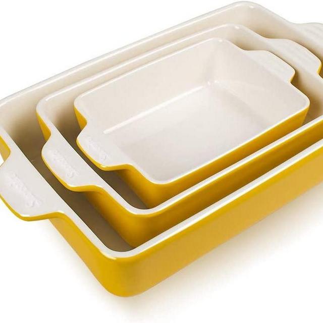 SWEEJAR Ceramic Bakeware Set, Rectangular Baking Dish Lasagna Pans for Cooking, Kitchen, Cake Dinner, Banquet and Daily Use, 11.8 x 7.8 x 2.75 Inches of Baking Pans (Yellow)