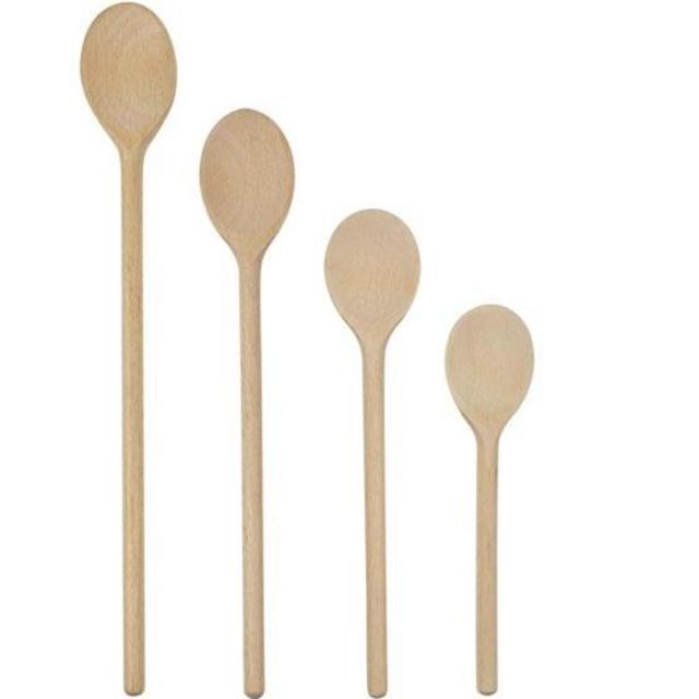 BICB Wooden Cooking Oval Spoons - 8”, 10”, 12”, 14” Long Mixing Set - Solid Beechwood Cookware - Perfect for Stirring, Mixing, Tasting, & Serving Food - Pack of 4, Rustic Brown Color