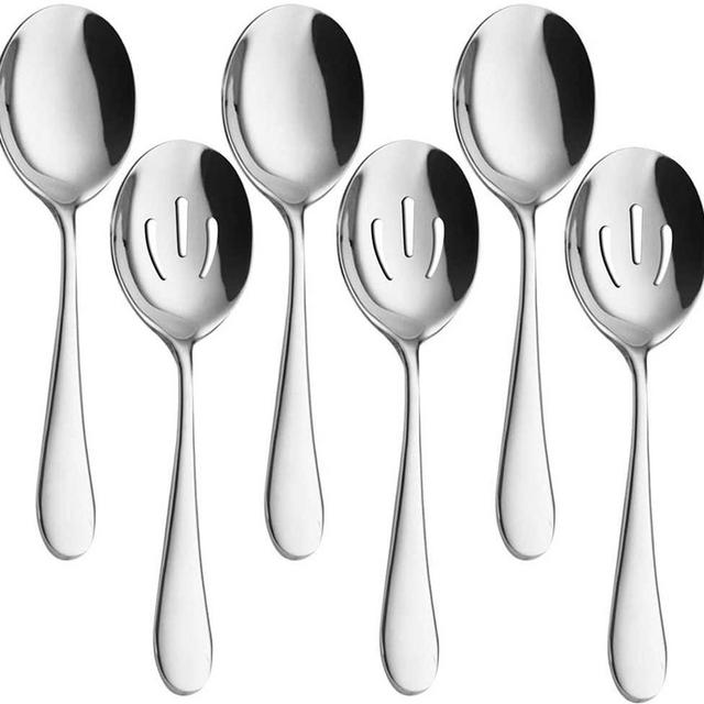 Serving Spoons x 3, Slotted Spoons x 3, AOOSY 8.7 inches Utility Advanced Performance Skimmer Perforated, 8 3/4" Stainless Steel Serving Spoons Set for Buffet Can Banquet Cooking Kitchen Basics