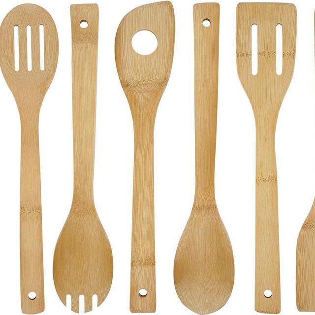 Wooden Spoons for Cooking, 6 Pcs Bamboo Utensils Wood Spoons & Wooden Spatula, Durable Heat Resistant Non-Scratch Wooden Kitchen Utensil Set for Nonstick Pots & Pans Everyday Use