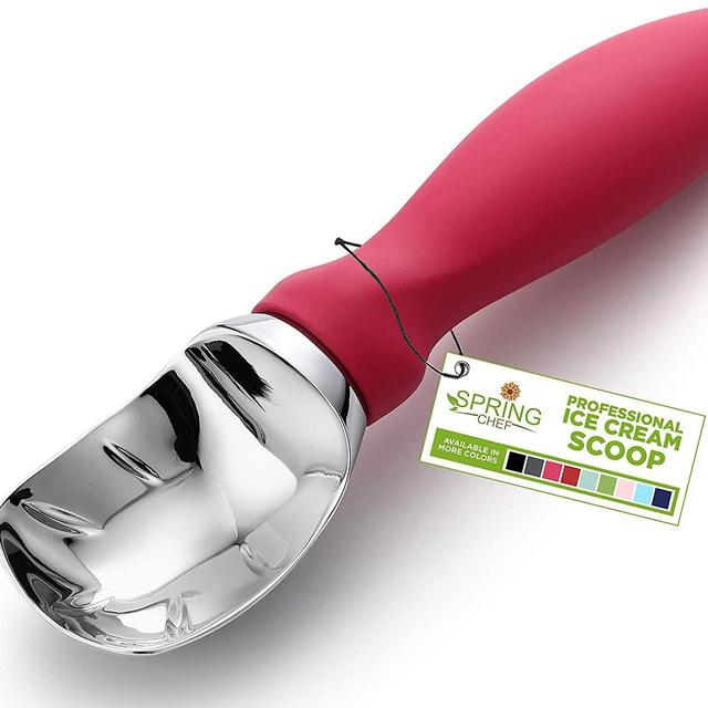 Spring Chef Ice Cream Scoop with Comfortable Handle, Professional Heavy Duty Sturdy Scooper, Premium Kitchen Tool for Cookie Dough, Gelato, Sorbet, Pink