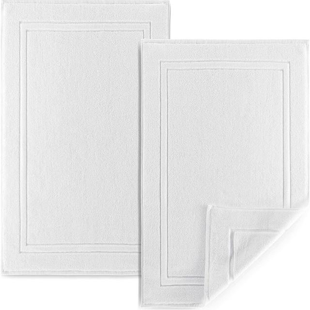 Alibi Bath Mat Floor Towel Set | 2 Pack of Super Soft & Absorbent Luxury Cotton Towels | Hotel, Spa, Shower & Bathroom Step Out of Tub Floor Mats [NOT a Bathroom Rug] |Machine Washable - White 22 X 34
