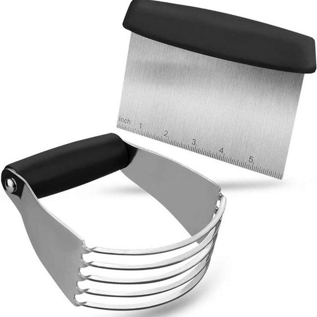 Pastry Cutter Set, EAGMAK Pastry Blender and Dough Scraper, Professional Stainless Steel Dough Cutter/Blender Scraper Set for Kitchen Baking Tools (Black)