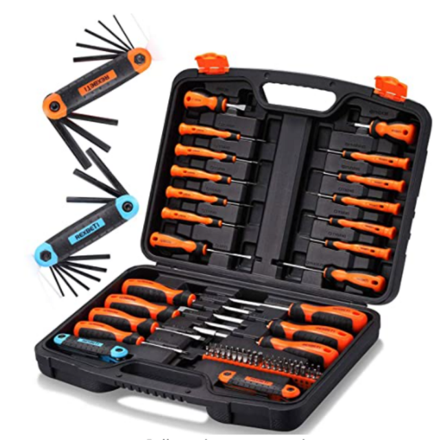 REXBETI Magnetic Screwdriver Set, 63 in 1 Multifunctional Repair Tool Kit with Slotted Phillips Screwdrivers, Precision Screwdrivers, Inch Metric Folding Allen Wrench Set and Screwdriver Bits