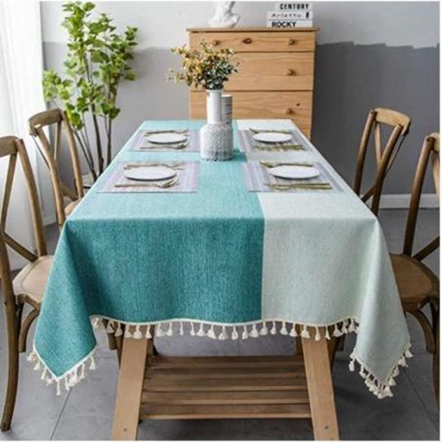Linen Tablecloth Cotton Rectangle Dining Table Cover 55x102 (+ PVC Placemat Set of 6 ) Washable Table Clothes Heavy Stain Resistant Tassel Tablecloth for Kitchen Dining Table Cloths Decorations