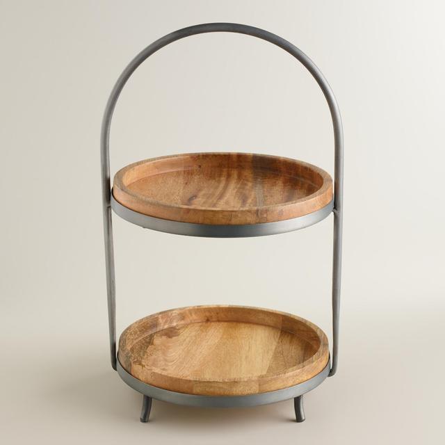 Wood and Metal 2-Tier Serving Stand