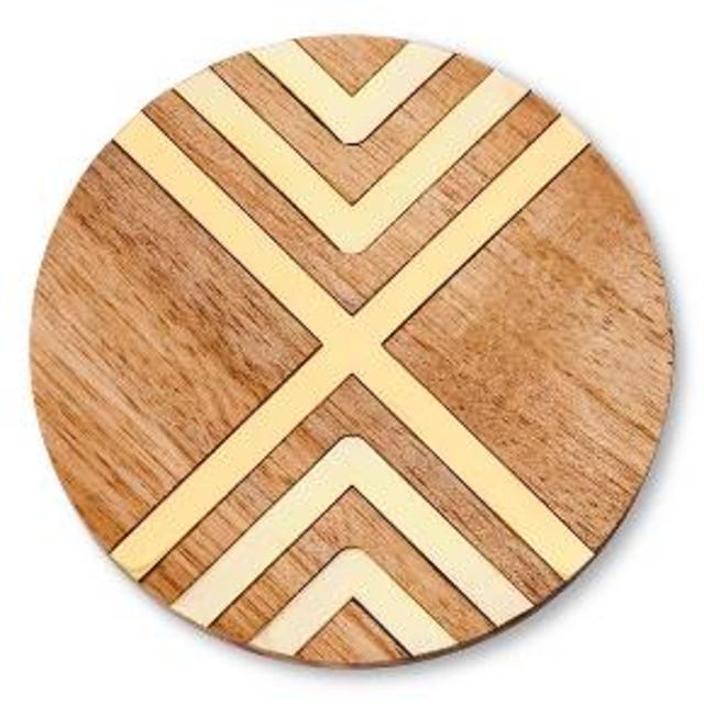Natural Acacia Coaster with Gold Metal Set of 4 - Threshold™