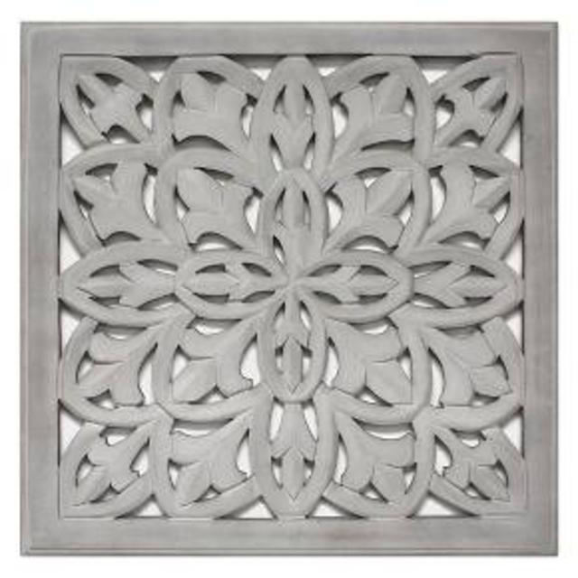 Carved Wood Panel 18"x18" - Grey