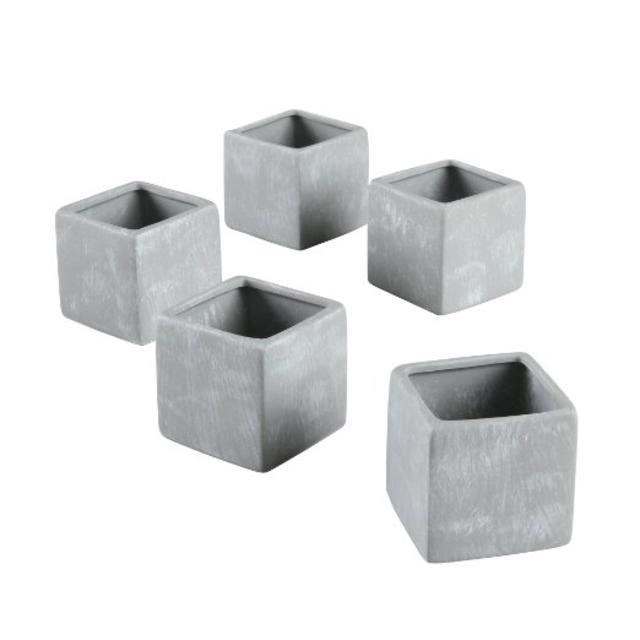 Ivy Lane Design Smooth Square Favor Flower Pots, Gray Stone, Set of 5