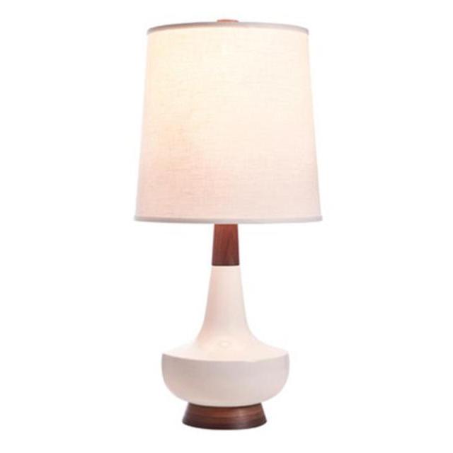 Alberta Lamp, White + Walnut