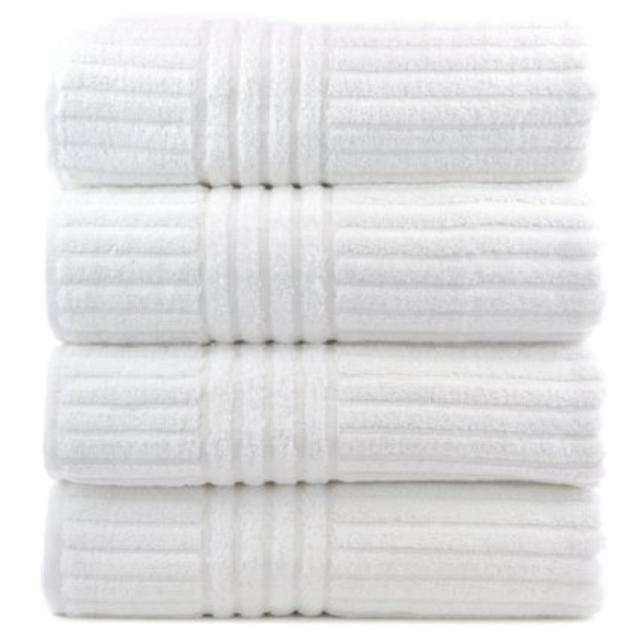 Bare Cotton Luxury Hotel and Spa Bath Towels, Striped, White, Set of 4