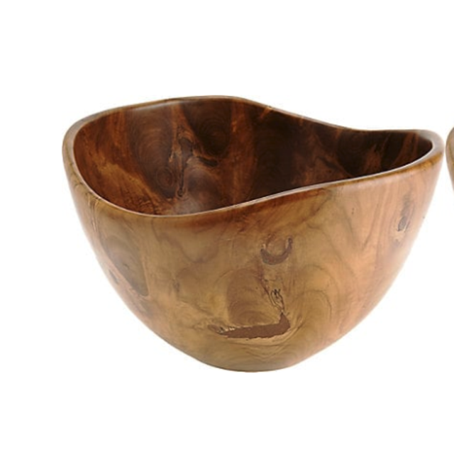TEAK WOOD "CURVED LIP" LARGE BOWL, 12x7"h