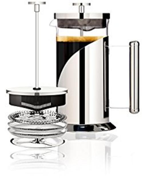 Cafe Du Chateau French Press, 4 Level Filtration System, 304 Grade Stainless Steel, Heat Resistant Borosilicate Glass (1000ml)