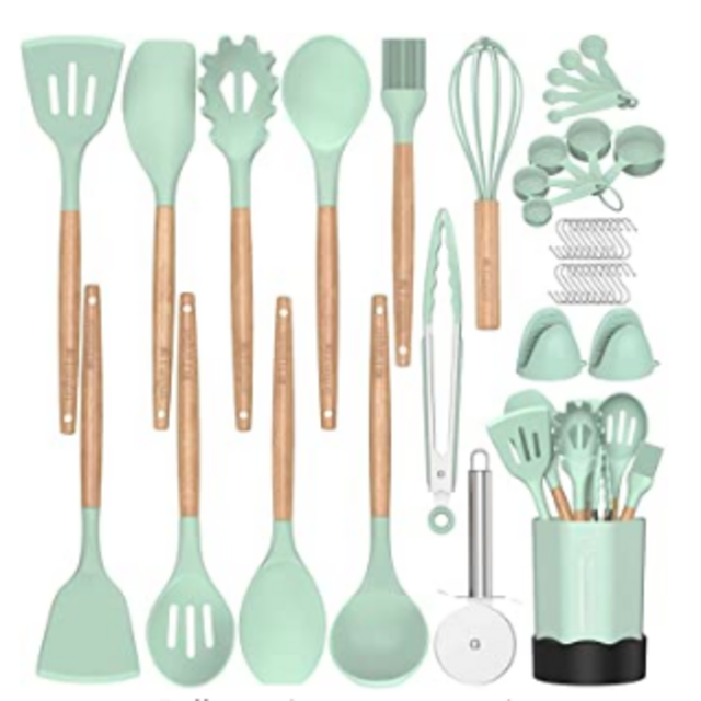 Silicone Cooking Kitchen Utensil Set - Turquoise