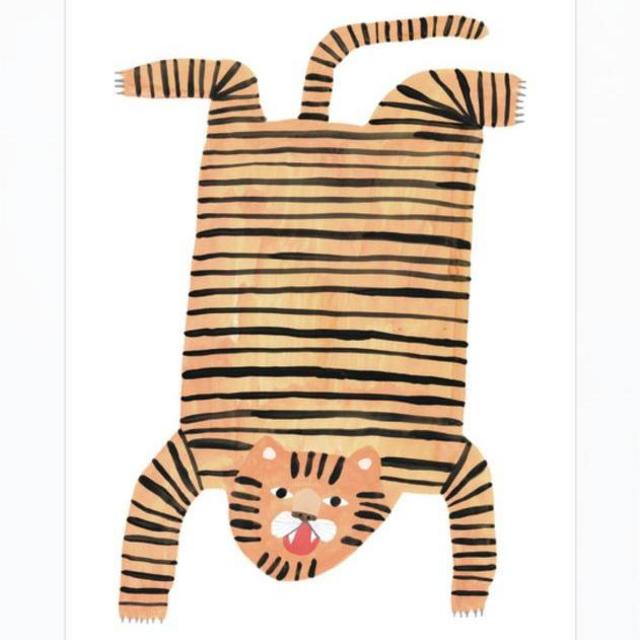 Playroom: Tiger Rug Print, 8x10, White Wood Frame, NO Matte