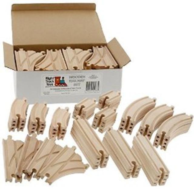 Wooden Train Track 52 Piece Pack - 100% Compatible with All Major Brands including Thomas Wooden Railway System - By Right Track Toys