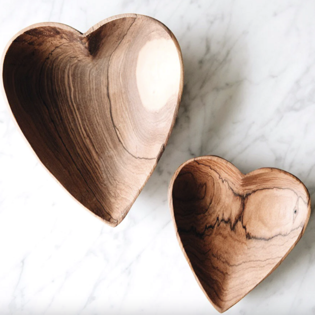 Wild Olive Wood Heart Serving Plate Set