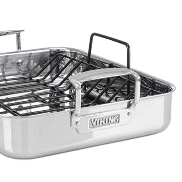 Viking Culinary 3-Ply Stainless Steel Roasting Pan with Nonstick Rack, 16" x 13"