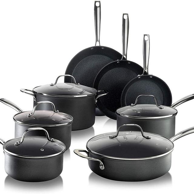 Granitestone 13 Piece Premium Chef’s Set with Ultimate Nonstick Diamond & Mineral Coating Pro Cookware, Large, Black