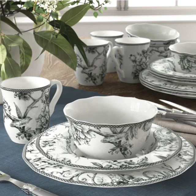 222 Fifth Adelaide Grey 16 Piece Dinnerware Set, Service for 4 - Round