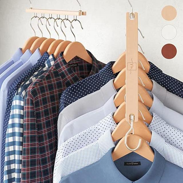 MORALVE Space Saving Hangers for Closet Organizer - 4 Pack Wood Shirt Organizer for Closet Space Saver Hangers for Clothes - Closet Clothes Hanger Organizer Stacker Space Saving Collapsible Hangers