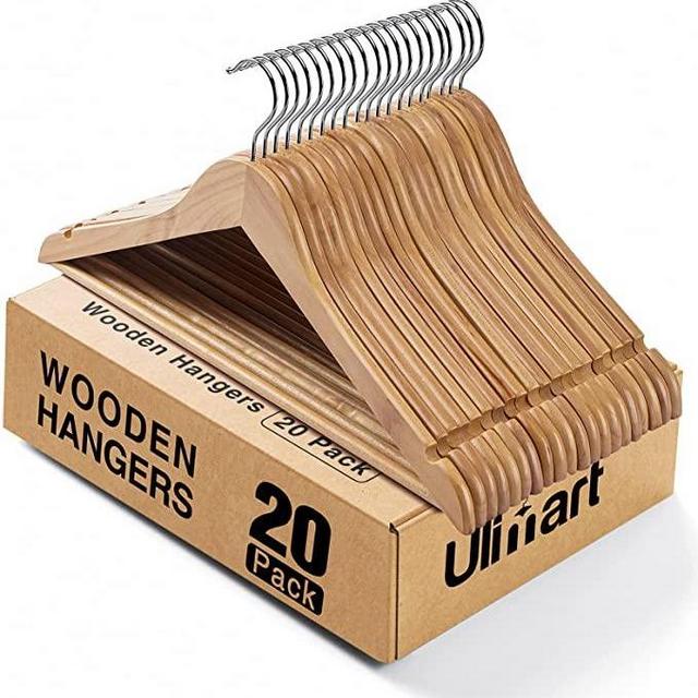 Ulimart Wooden Hangers 20Pcs Hangers Smooth Finish Wood Hangers for Coat ,Jacket, Pant, Dress,Clothes Hanger Natural