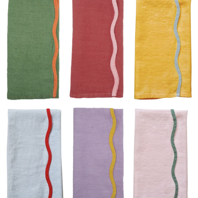 SCALLOP LINEN NAPKINS, SET OF 6, MIXED