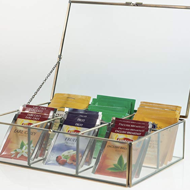 Clear Glass & Brass Metal Tea Storage