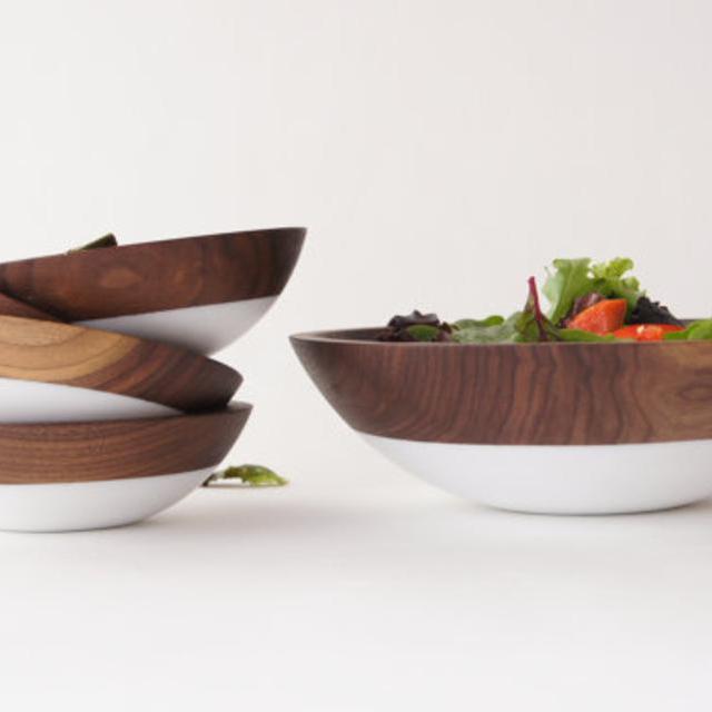 Wooden Salad Bowl Set of 5, White, Summer Party, Picnic,Wedding Gift, WALNUT WOOD