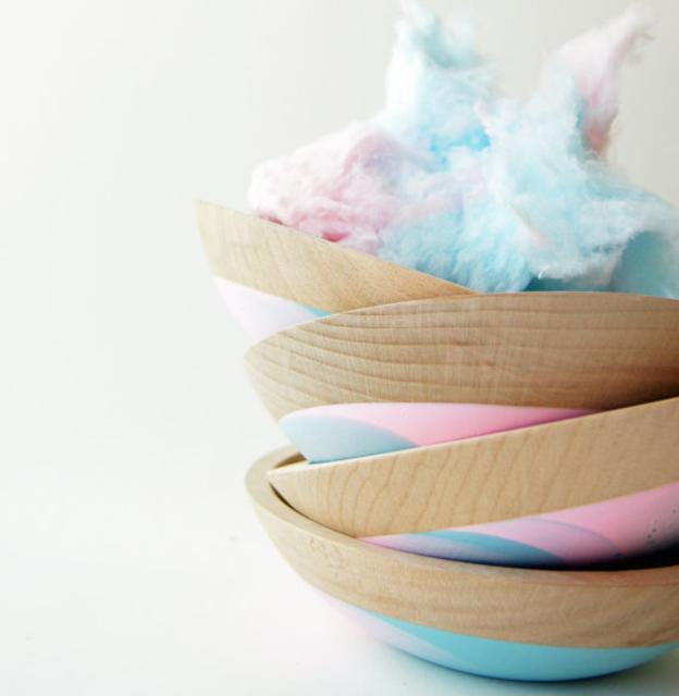 Cotton Candy Inspired snack bowls, Beech Wood