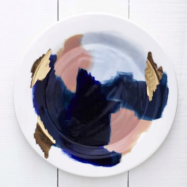 Canyon Series: Glacier Hand Painted Porcelain Dinner Plate with 14K Gold Luster