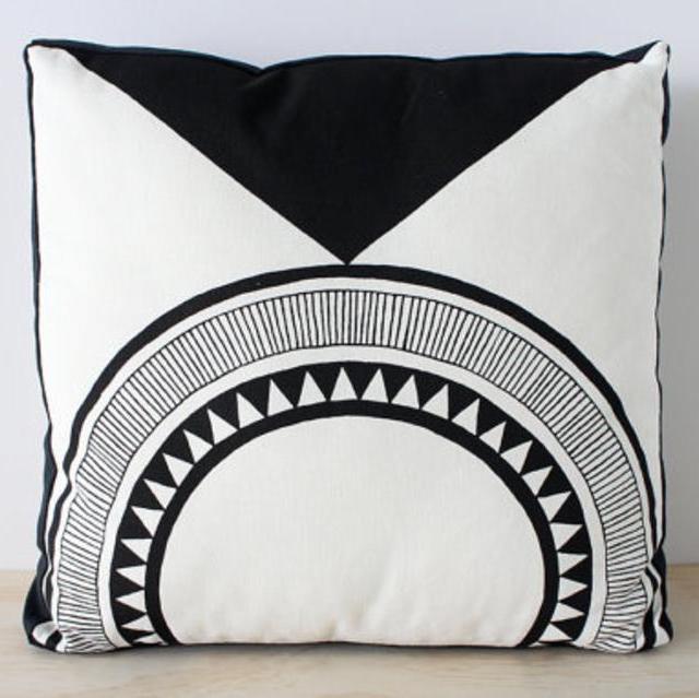 Cali Black 40cm x 40cm box cushion - Hand screen printed
