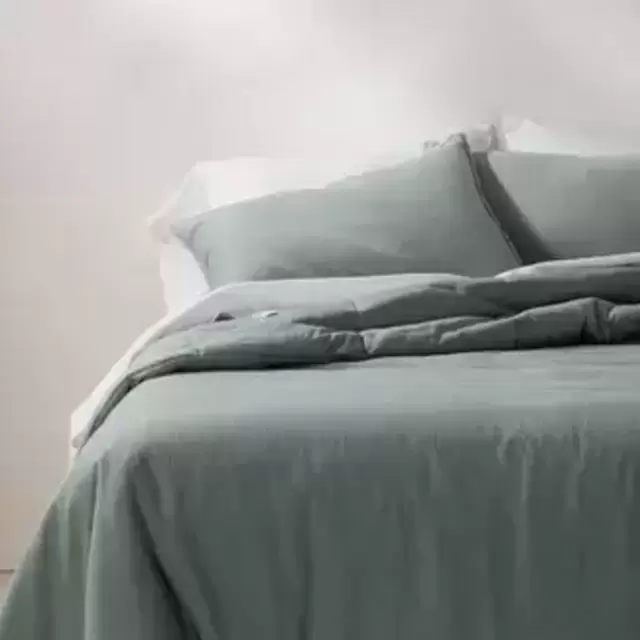 Sage Green Heavyweight Linen Blend Comforter & Sham Set - Casaluna - Queen