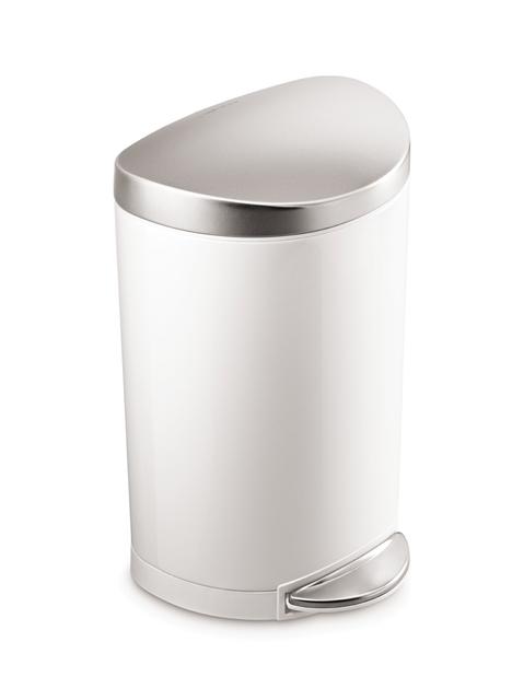 simplehuman Semi-Round Step Trash Can, White Steel, 10 L / 2.6 Gal