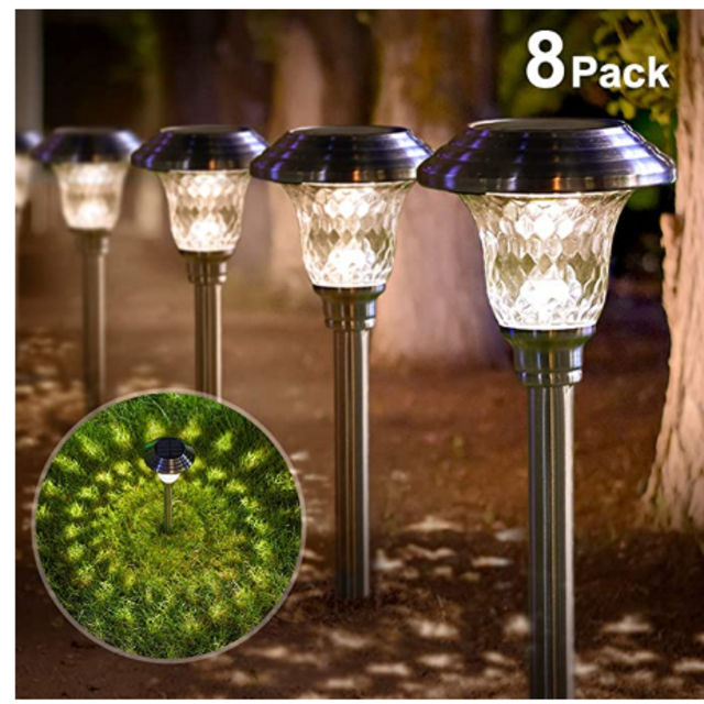 BEAU JARDIN Solar Lights Pathway Outdoor Garden Path Glass Stainless Steel Waterproof Auto On/off Bright White Wireless Sun Powered Landscape Lighting for Yard Patio Walkway Landscape Spike Path Light