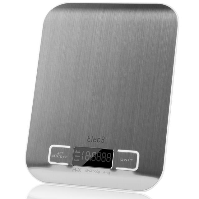 Digital Multifunction Kitchen and Food Scale, Stainless Steel Platform with LCD Display, 5kg, (Silver)