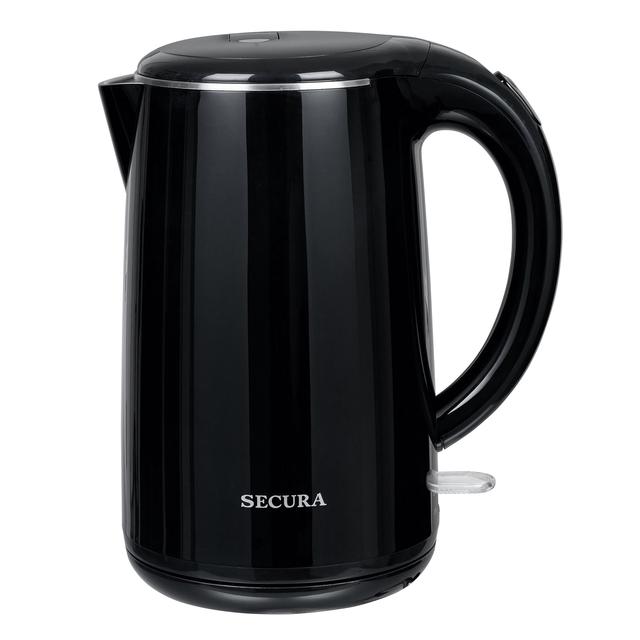 Secura 1.8 Quart Stainless Steel Electric Water Kettle Double Wall Cool Touch Exterior (Black)
