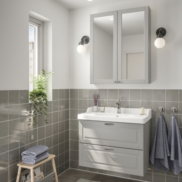 Bathroom furniture, set of 4, Kasjön light gray/Hamnskär faucet32 1/4 "
