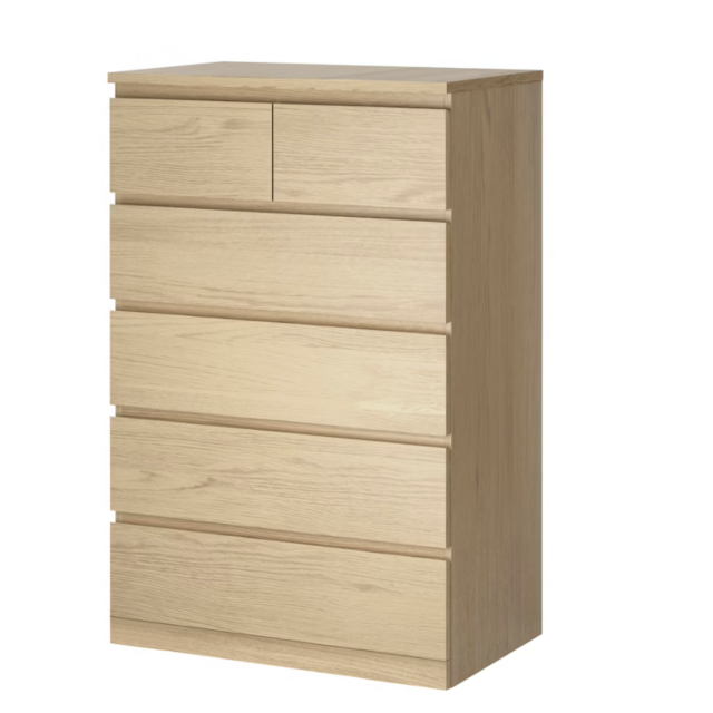 6-drawer chest, white stained oak veneer31 1/2x48 3/8 "