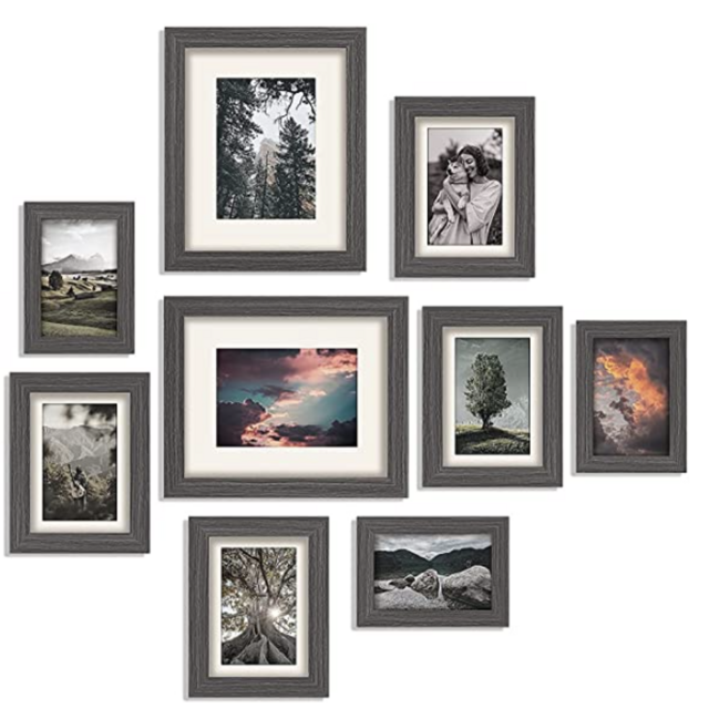 Gallery Wall Picture Frame Set - 10 pcs Family Picture Frames with Glass and Mat Including Two 8×10 Four 5×7 Four 4×6 for Hanging Wall or Tabletop Decor - Gray
