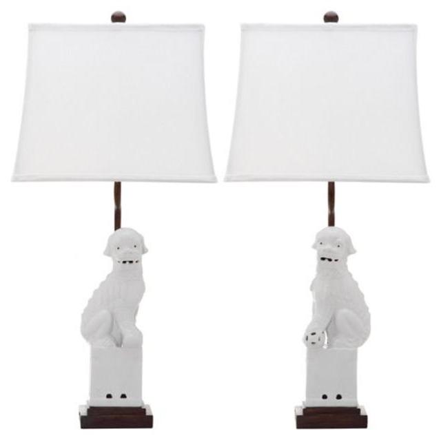 Foo Dog Table Lamp Set, White
