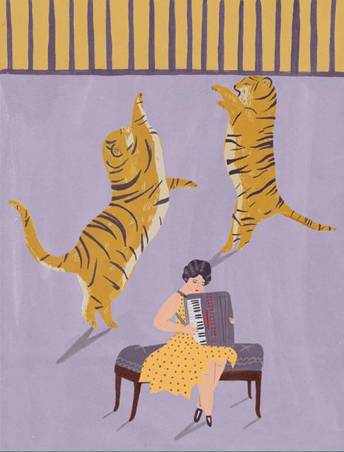 Tigers and accordionist circus giclee print