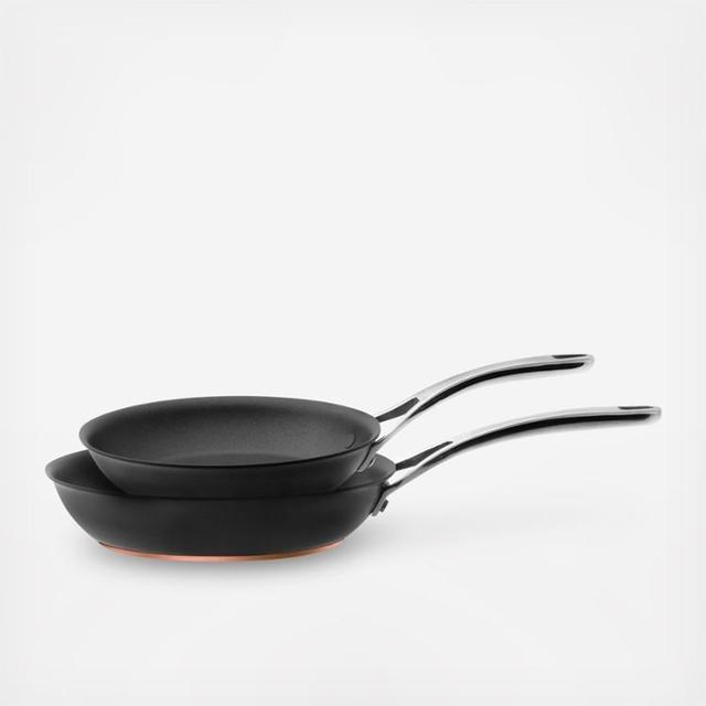 Anolon 82525 Nouvelle Copper Hard Anodized Nonstick Open Skillets, 8-Inch and 10-Inch, Twin Pack