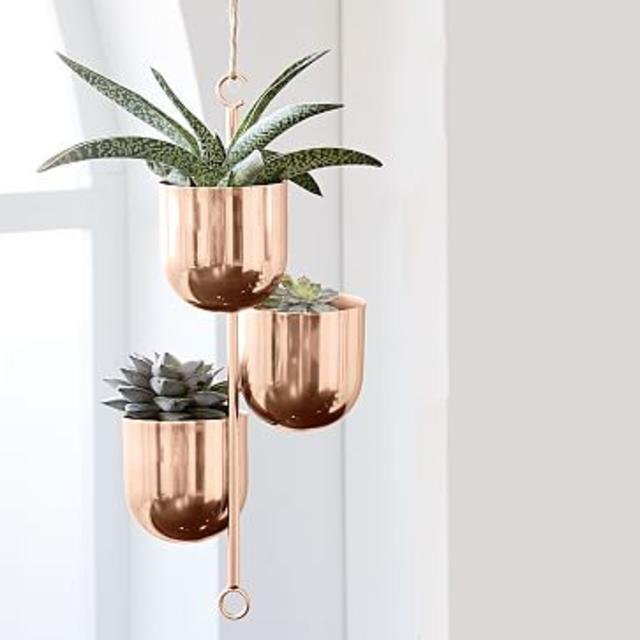 Hanging Metal Planter, Copper, 3 Pot