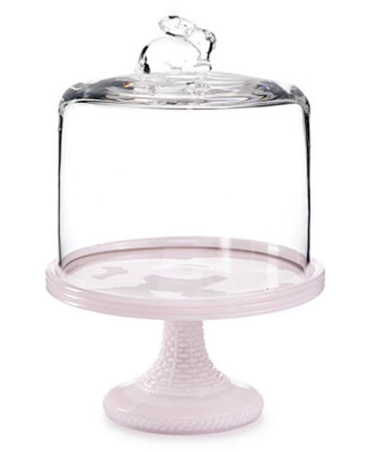 Roseite Cake Stand with Glass Bunny Dome