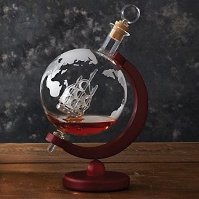 Globe Whiskey Decanter with Antique Ship